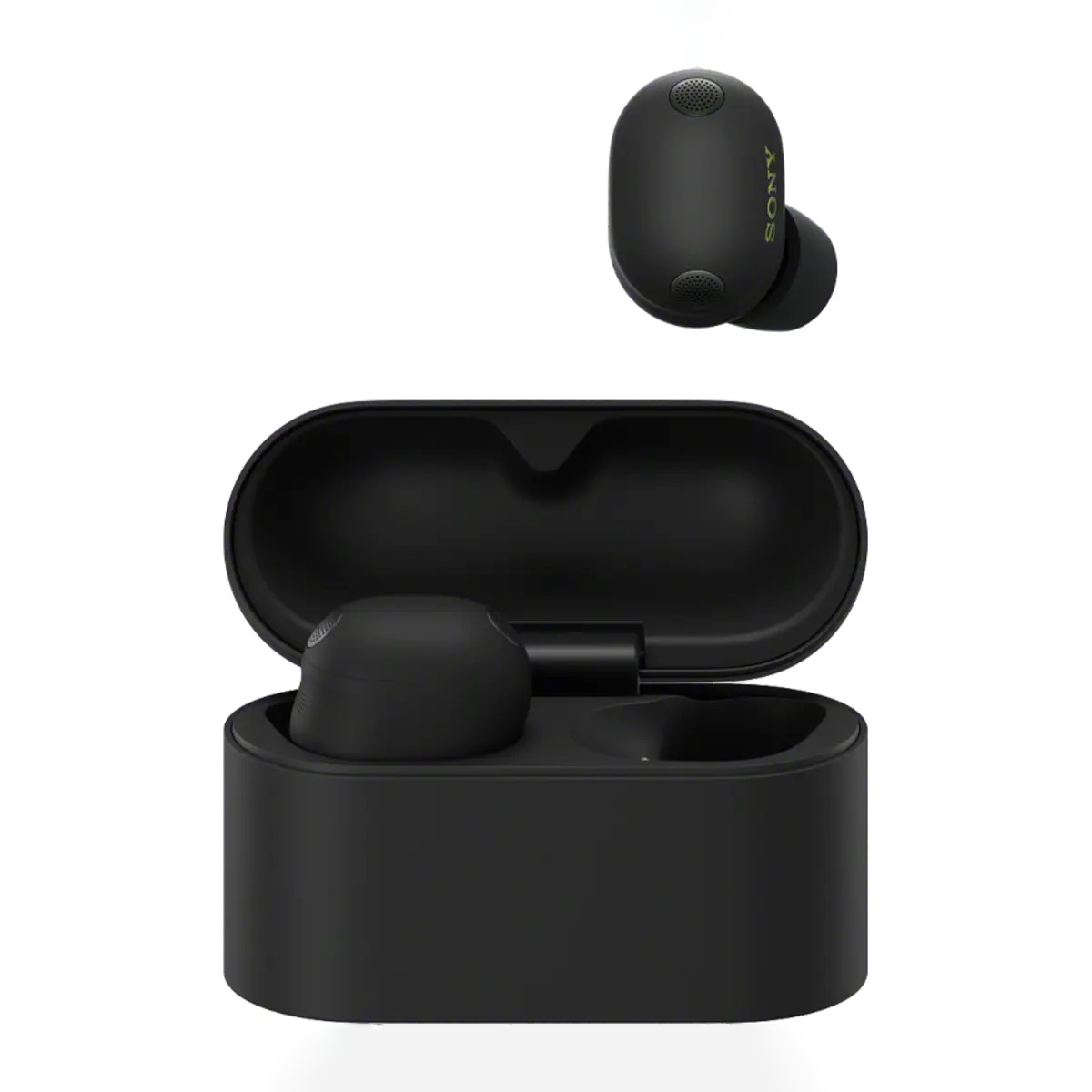 Sony WF-1000XM6 earbuds in charging case with sleek matte finish