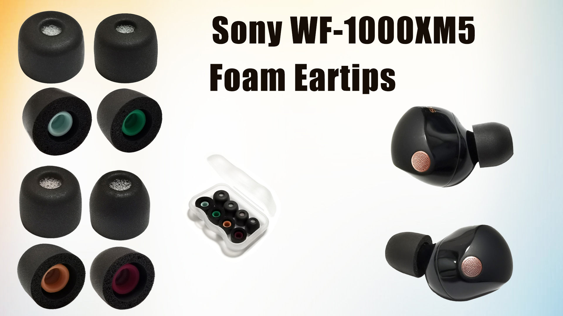 Close-up of Sony WF-1000XM5 memory foam ear tips for a secure seal