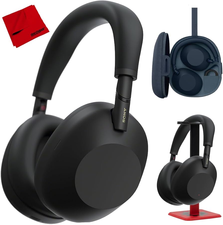 Sony WH-1000XM6 headphones in black color showing foldable design