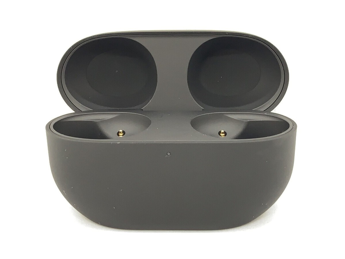 Close-up of genuine Sony WF-1000XM5 charging case details, logos, and serial number