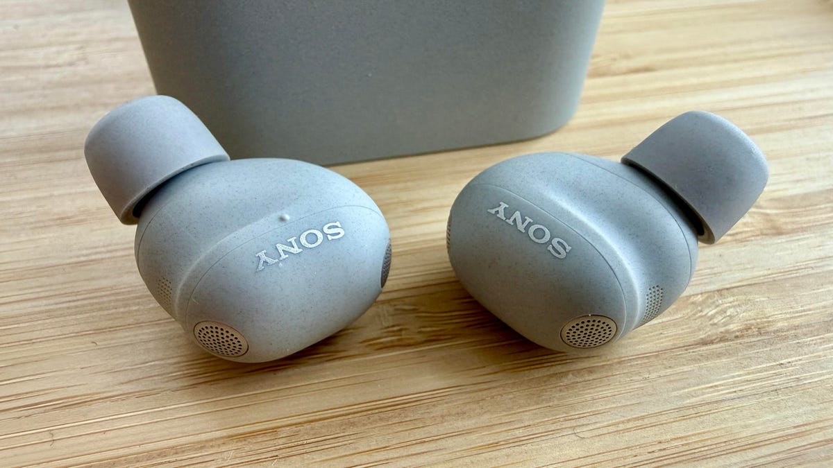 Close-up of Sony WF-1000XM6 earbud showing driver and sensor details