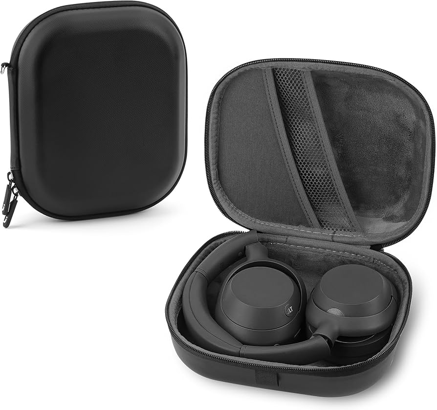 Backpack with headphones in a protective hard case for travel