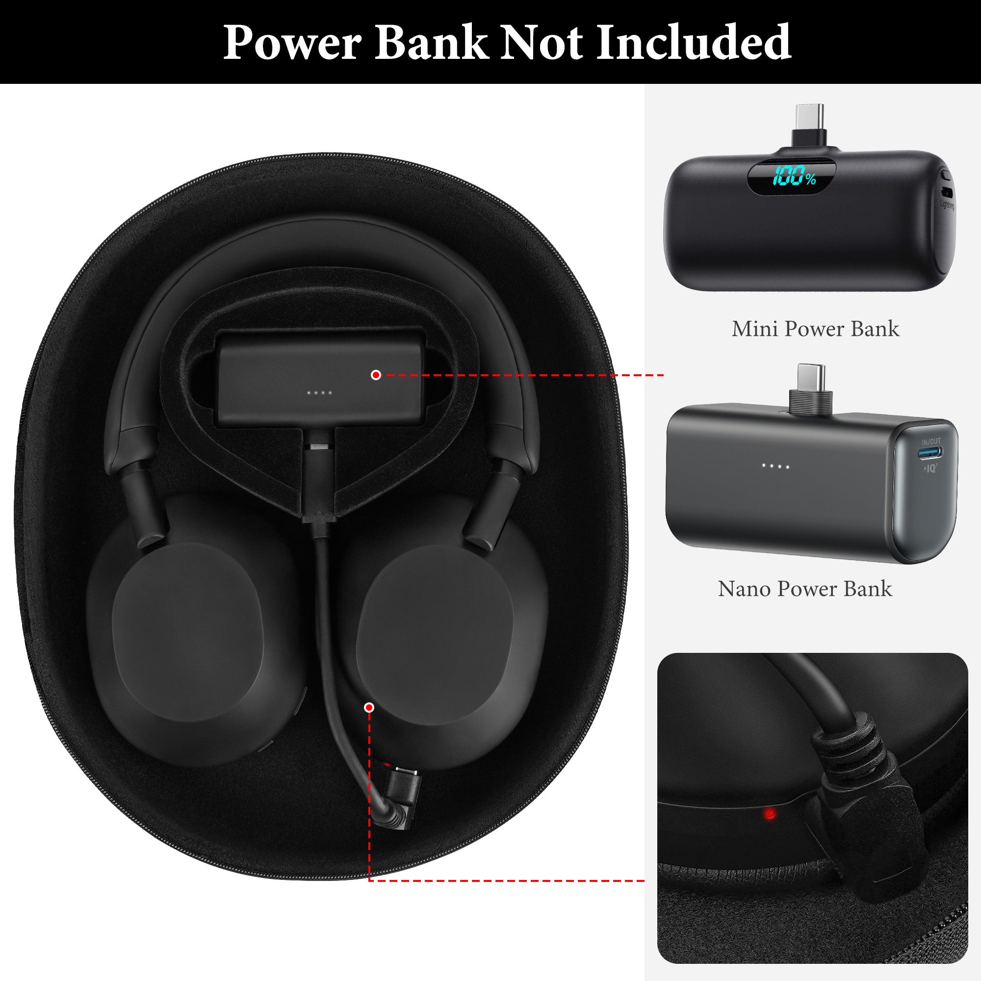 Geekria Elite Charging Case for Sony WH-1000XM6 with headphone and cable storage